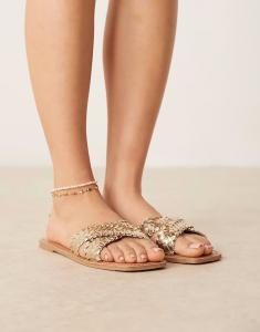 Сандалии на плоской подошве ASOS DESIGN Flossie золотистого цвета