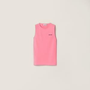 Вязаный топ с круглым вырезом из кашемира и шелка MIU MIU, розовый