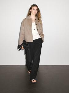 Короткое пальто из смесовой шерсти с пуговицами Massimo Dutti, коричневый