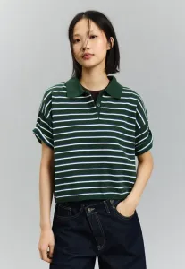Полосатая рубашка поло с воротником Bershka, Evergreen