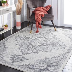 Ковер SAFAVIEH, 161 x 229 см, коллекции Tulum - Ivory & Grey, медальонный дизайн, без линьки и простой в уходе, идеален для помещений с высокой проходимостью в гостиной, спальне (TUL278C)