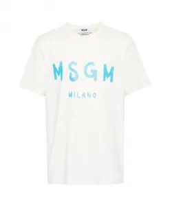Мужская хлопковая футболка кремового цвета Msgm, белый