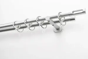 Карниз GARESA "EASY", 2 направляющие, желаемая длина, комплект для штор, выдвижной, торцевая заглушка. вырез М., алюминий, кольца м 65х260 см, Ø 20 мм, цвет silberfarben