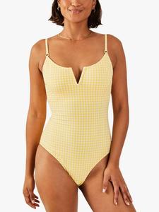 Купальник с V-образной вставкой в клетку Accessorize, Yellow/White