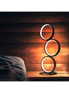Настольная светодиодная лампа черного цвета, сенсорная регулировка яркости, 4-кольцевая конструкция, металлическая прикроватная лампа