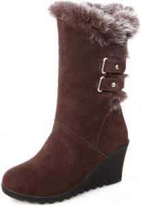 Женские зимние ботинки на танкетке из искусственного меха, высокие до середины голени, для холодной погоды, с пряжкой, платформой, флисовой подкладкой, теплые ботинки на танкетке для снега Generic, Brown