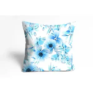 Декоративная подушка Fantor, наволочка, синие цветы, цветочный узор, свежая, цветы, природа Queence, Blau + bedruckt
