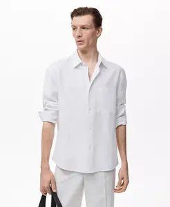 Мужская льняная рубашка с карманами Mango, загар/бежевый