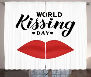 Штора ABAKUHAUS Kissing Rustic с красноватыми губами и надписью, универсальная тесьма для гостиной с петлями и крючками, 280 x 225 см, цвет: серый кола и ярко-красный Abakuhaus