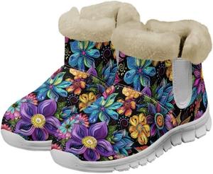 Женские зимние сапоги Jeiento Snow с утеплителем, пушистые прогулочные сапоги, плоские сапоги, зимняя обувь для женщин, теплая уличная обувь для катания на велосипеде, Lush Floral Flowers