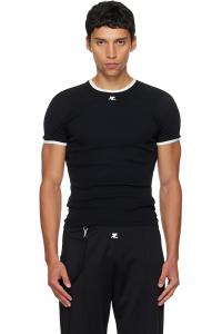Courrèges Черная контрастная футболка с фирменным знаком