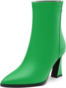 Женские ботильоны, сзади на молнии, заостренный носок, короткие сапоги, модные однотонные ботильоны на высоком каблуке для вечеринок, офиса и свиданий RLYGHWAO, Green Matte