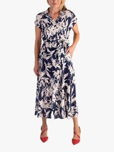 Цветочное платье-рубашка из льняной смеси chesca, Navy/White