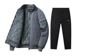 Повседневная спортивная одежда унисекс с воротником-бейсболкой утепленная Jeep, темно-серый+черный fleece-lined casual pants