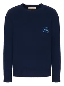 Свитер с круглым вырезом и нашивкой-логотипом Marni, синий