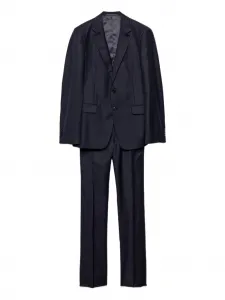 Полосатый костюм с заостренными лацканами Prada, синий