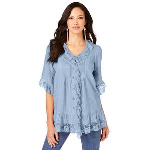 Женская кружевная рубашка больших размеров Roaman's Whitney, цвет Pale Blue