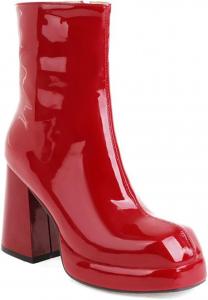 Женские ботильоны на высоком каблуке с платформой из лакированной кожи, модный квадратный носок, боковая молния, высокие массивные каблуки, праздничные ботильоны FAGLKAK, Red
