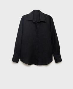 Женская льняная рубашка оверсайз MANGO, Black