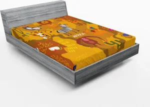 Простыня на резинке ABAKUHAUS Лев, карта мира с традиционными контурами животных, карта Африки, мультяшный стиль, 90 x 200 см, разноцветная Abakuhaus