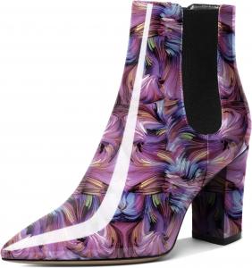 Женские ботильоны Mettesally на щиколотку с острым носком, массивным каблуком, на высоком каблуке, с эластичной вставкой Челси, зимние ботинки, Floral Purple