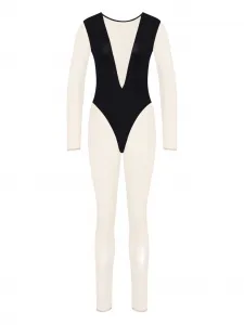 Комбинезон с длинными рукавами и V-образным вырезом Maison Close, черный