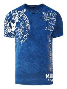 Футболка с кислотной стиркой и принтами темно-синего цвета Rusty Neal