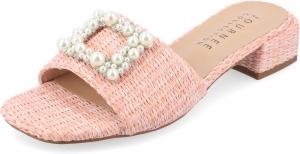 Женские сандалии Journee Pearl из рафии с открытым квадратным носком на широком каблуке, комфортная подошва Justina с поролоном Journee Collection, розовый
