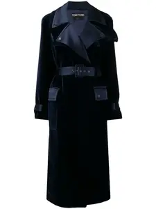 Пальто с заостренными лацканами и поясом TOM FORD, синий