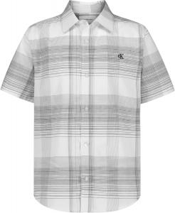 Рубашка Calvin Klein для мальчиков с короткими рукавами и застежкой на пуговицы, White-Black Intricate Plaid