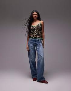 Майка Topshop с контрастной окантовкой и черным цветочным принтом