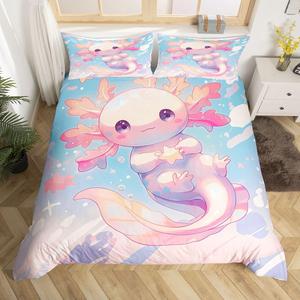 Erosebridal Комплект постельного белья с милым аксолотлем и морскими животными в тропическом стиле, Pink,light Blue