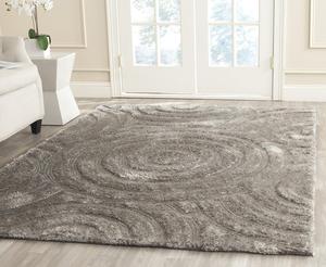 SAFAVIEH South Beach Shag Collection ковер, 153 x 244 см, Silver, ручной работы абстрактный, идеально подходит для помещений с высокой проходимостью в гостиной, спальне (SBS620B)