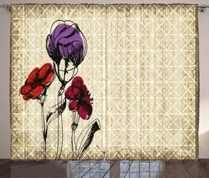 Шторы ABAKUHAUS Sketchy Rustic Curtain, Petal Grunge, универсальные ленточные шторы для гостиной с петлями и крючками, 280 x 245 см, бордово-сиреневый оттенок Abakuhaus