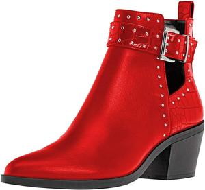 Женские ботильоны FSJ Almond с заостренным носком, вырезами в стиле челси, массивным каблуком, ремешком с пряжкой и комфортной посадкой, размеры 4-15 США, Red