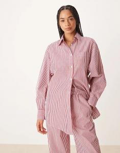 Гламурная свободная поплиновая рубашка в красную полоску