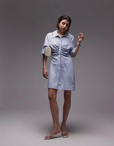 & Other Stories мини-платье-рубашка с рюшами спереди синего цвета