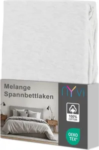 Простыня на резинке DreamScience Melange 90x200 - 100x200 см, серебристая, для матрасов высотой до 22 см - 100% хлопок, винтажный вид льна, не требует глажки, предварительная усадка NYVI