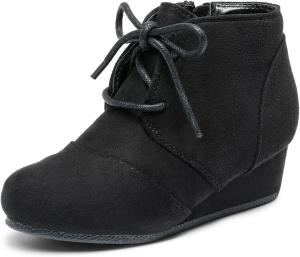 DREAM PAIRS ботильоны на низком клиновидном каблуке с боковой молнией для малышей/детей младшего и старшего возраста, Black