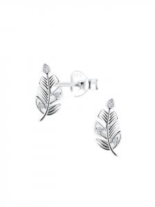 Alexander York Серьги-гвоздики в форме листа из циркония, серебро 925 пробы, комплект из 2 штук