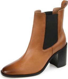 Женские Ботильоны Journee Collection Signature Rowann Chelsea из натуральной кожи с квадратным носком, на невысоком каблуке, с петелькой для надевания и мягкой подкладкой, Cognac