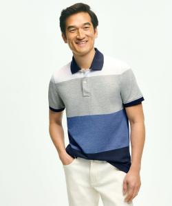 Поло-рубашка из эластичного хлопка супима с многополосным рисунком, приталенный крой.