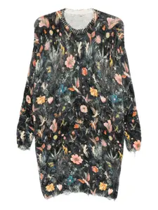 Мини-платье с цветочным принтом и необработанными краями R13, черный