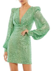 Мини-платье с рукавами-фонариками и пайетками Mac Duggal, цвет Light Green