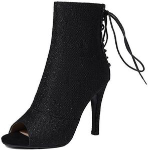 Женские ботильоны для современного пол-данса JXUZY Jazz с открытым носком на шнуровке и каблуком-стилето Generic, D090-Black