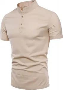 Мужская летняя рубашка Polo V Neck с отложным воротником, короткий рукав, хлопок-лен DGHM-JLMY