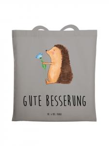 Сумка-шоппер с ежиком, цветами и надписью светло-серого цвета Mr. & Mrs. Panda