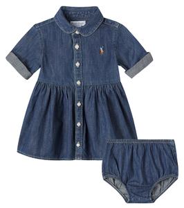 Комплект из джинсового платья и панталон Polo Ralph Lauren Kids, индиго