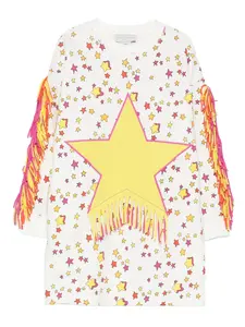 Платье с бахромой и принтом Stella Mccartney Kids, белый