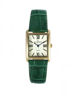 Женские часы Tank с римским циферблатом и зеленым кожаным ремешком Peugeot